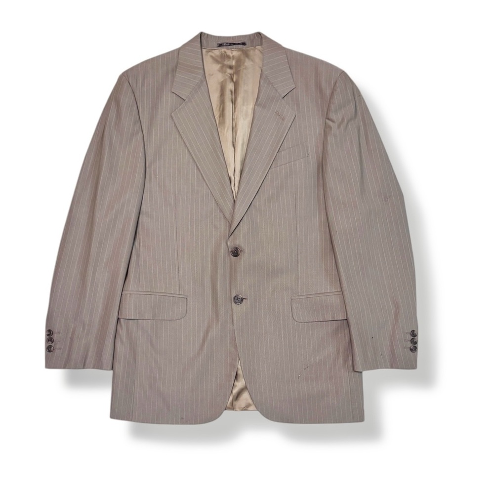 FENDI Tan Pinstripe Wool Two Button Blazer